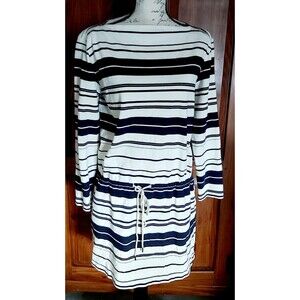 Ralph Lauren Sport Knit Sweater Dress Size Large Navy Cream Stripe Nautical